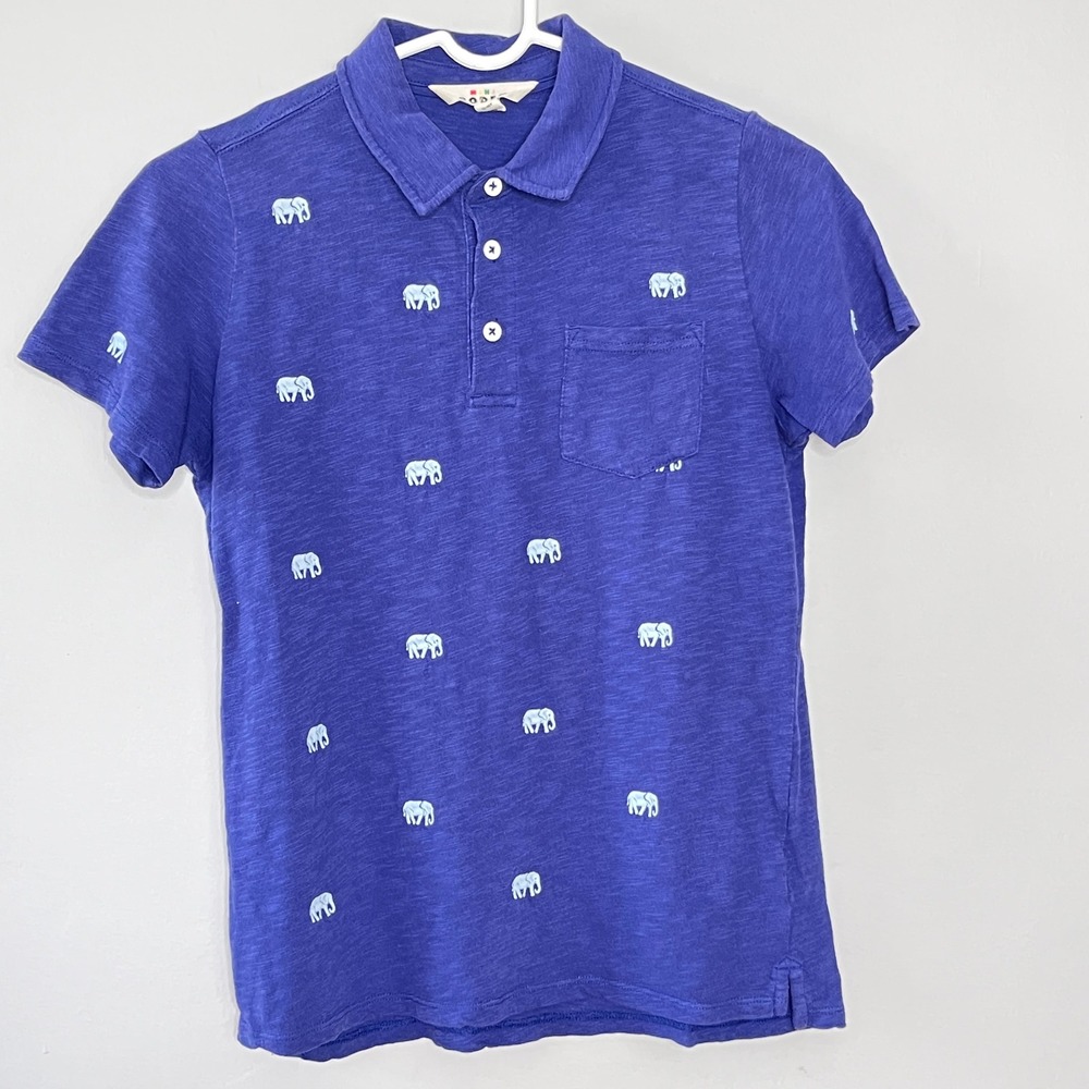 Mini‎ Boden Boys Polo Shirt Size 13-14Y Blue Elephant Embroidered Short Sleeve
